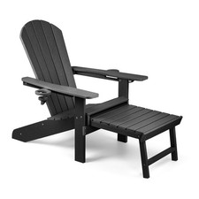 Black Adirondack Garden Chair, HDPE Reclining Outdoor Armchair, Vonhaus