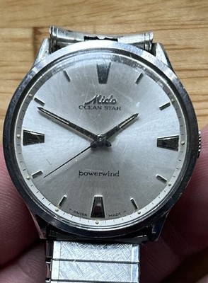 Vintage Mido Ocean Star Powerwind Stainless Steel Wristwatch