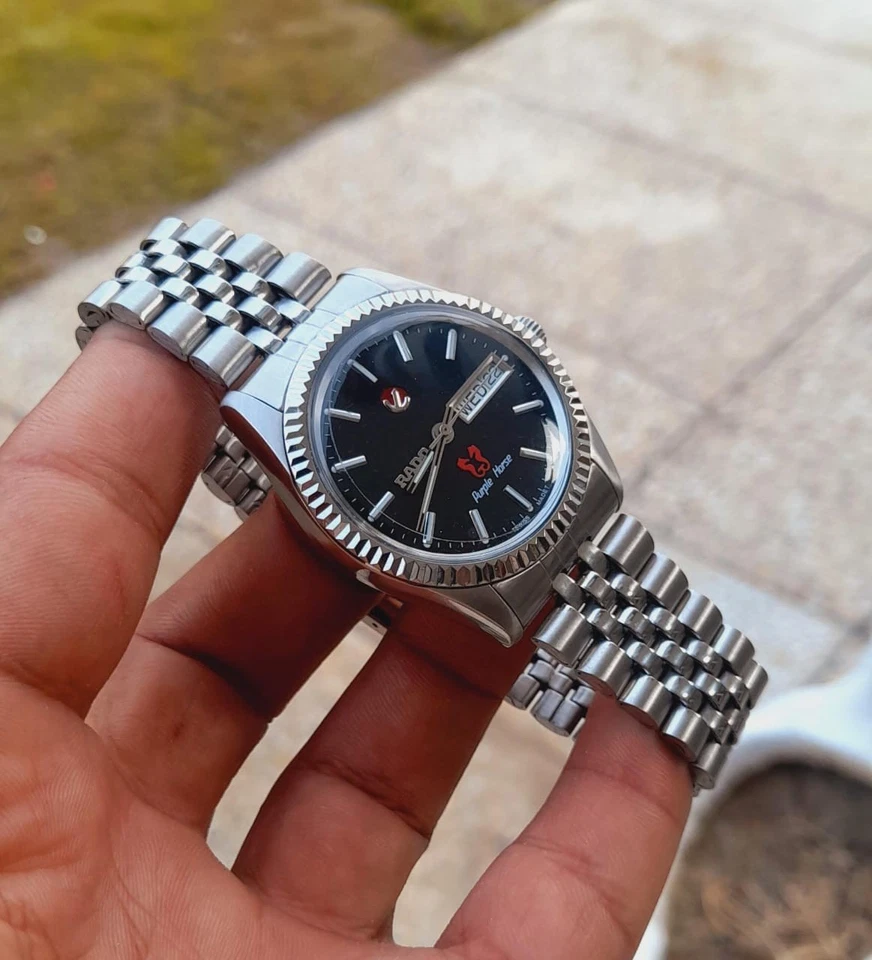 Vintage Rado Purple Horse Automatic 25 Jewels Swiss Made Men's Watch Black Dial - Image 2 of 4