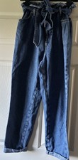 New Look Paperbag Waist Belted Denim Jeans Size 10 100% Cotton Blue Worn Once