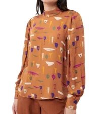 FRNCH Enora Top Womens Orange Boho Bohemian Retro Artistic Art To Wear Work NWT