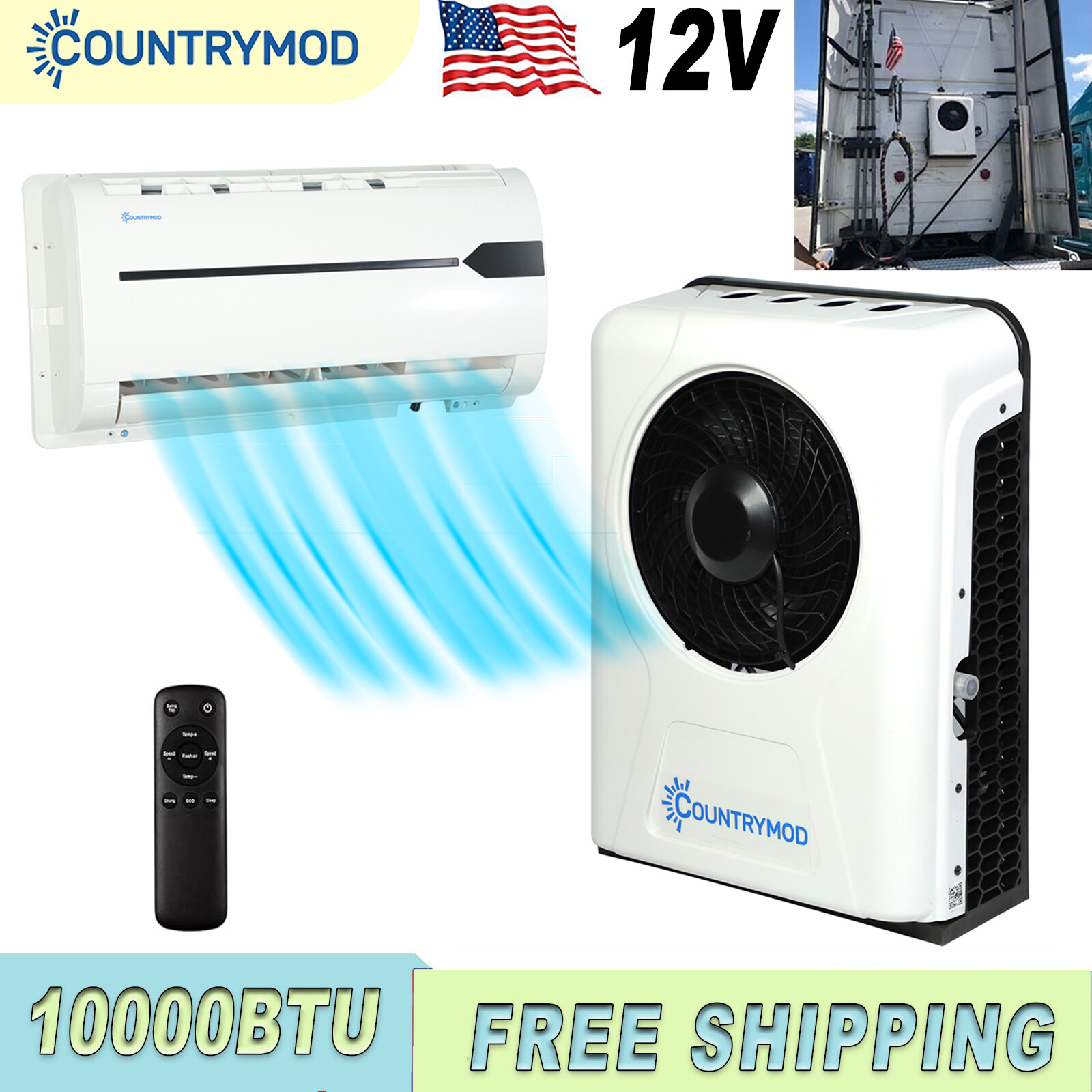 12V 10000BTU Split A/C Truck Cab Air Conditioner For Semi Trucks Bus RV Caravan