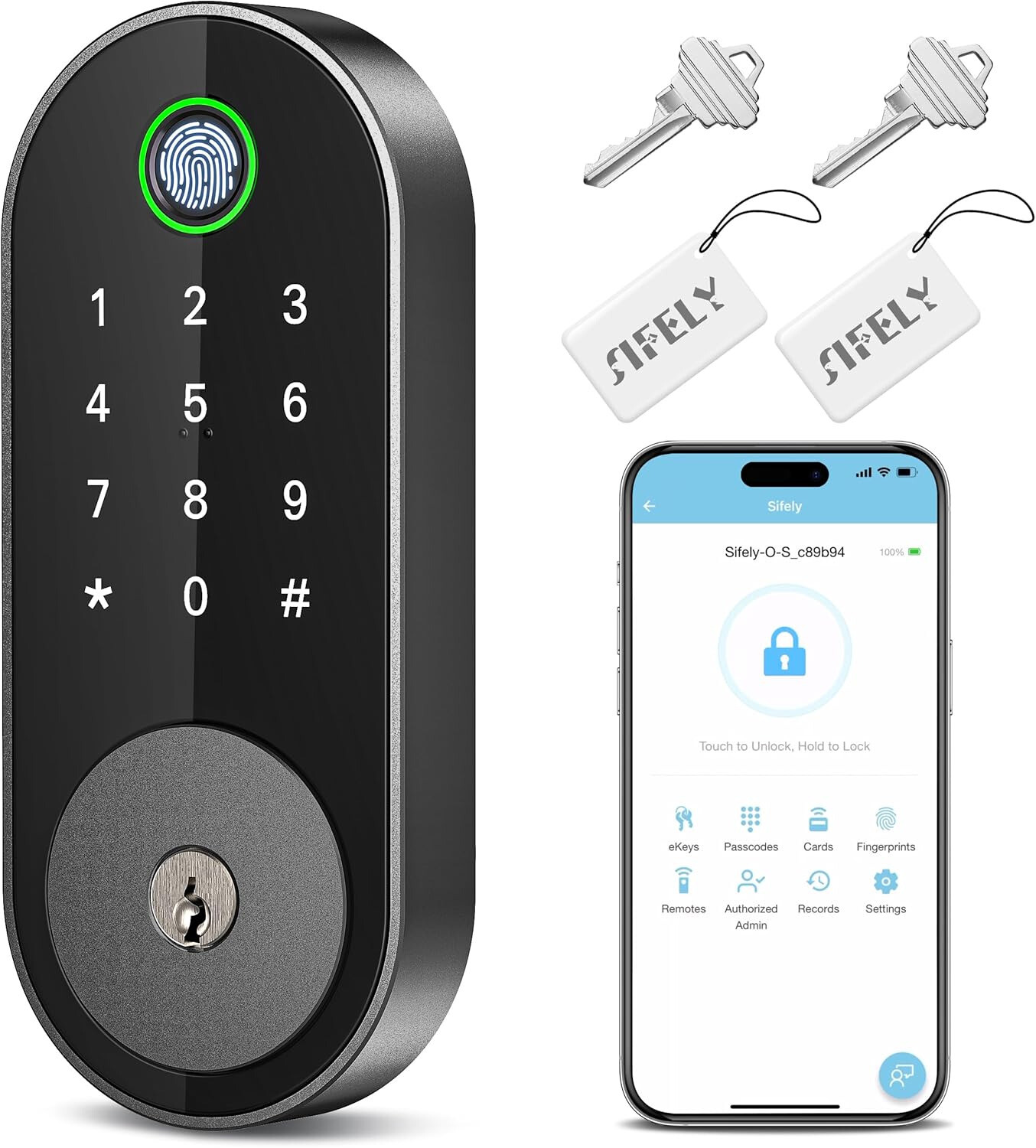 Fingerprint Smart Deadbolt Lock with Keypad and Biometric Access in Black  -image