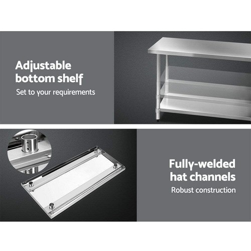 Cefito 304 Stainless Steel Kitchen Benches Work Bench Food Prep Table with Wheel - Picture 5 of 8