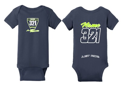 MOTOCROSS BABY NUMBER PLATE ONE PIECE SHIRT INFANT MX JUST RIDE HUSKY NAVY BLUE