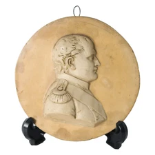 Antique Pipe Clay Medallion of Napoleon Bonaparte, 19th Century French Relief