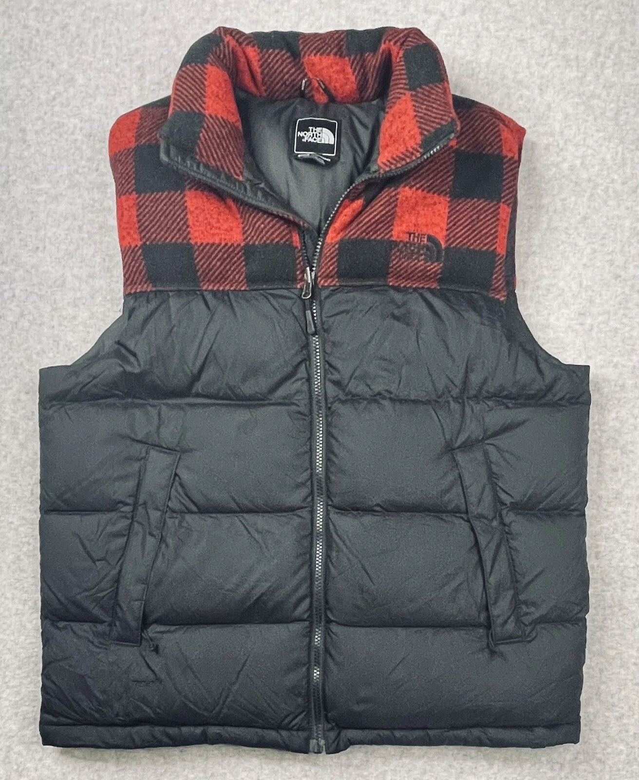The North Face Nuptse 700 Mens Medium Black Buffalo Check Goose Down Puffer Vest