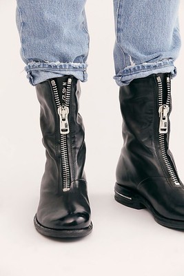black zip front boots