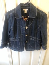 Harold’s Button Up Lined Denim 3/4 Sleeve Jacket Women’s Sz Medium Linen Blend