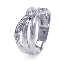 Sterling Silver Overlap CZ Stones Ring