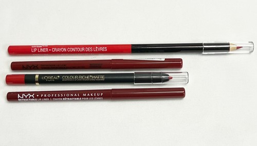 4 NYX L’Oreal Red Lip Liner Set of 4 Red & Burgundy Shades NEW - Picture 2 of 4