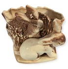 McCOY Pottery Bunny Rabbit Planter Vase 1951 Vintage Brown White -Cracked