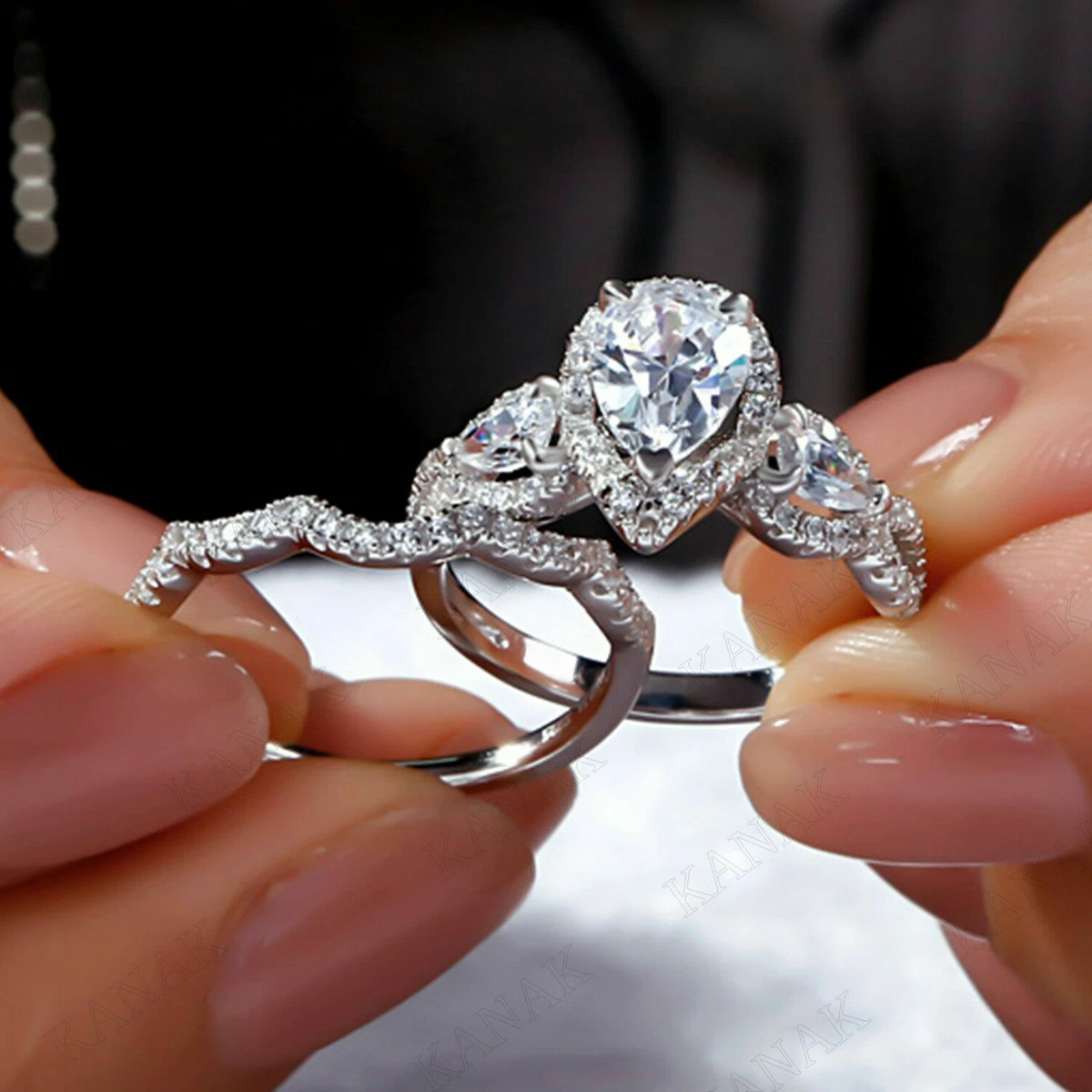 Pear shaped silver ring deals