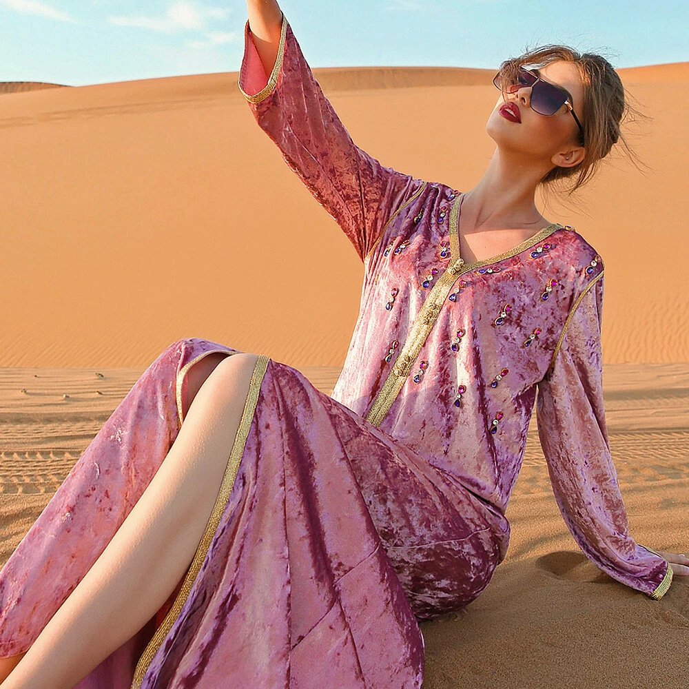 Luxury Arabic Party Dress Kaftan Women Jalabiya Diamond Satin Moroccan Caftan