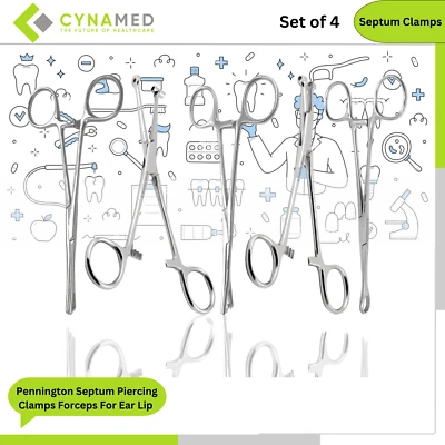 Cynamed Pennington Septum Piercing Clamps Forceps For Ear Lip Belly Piercing 4pc