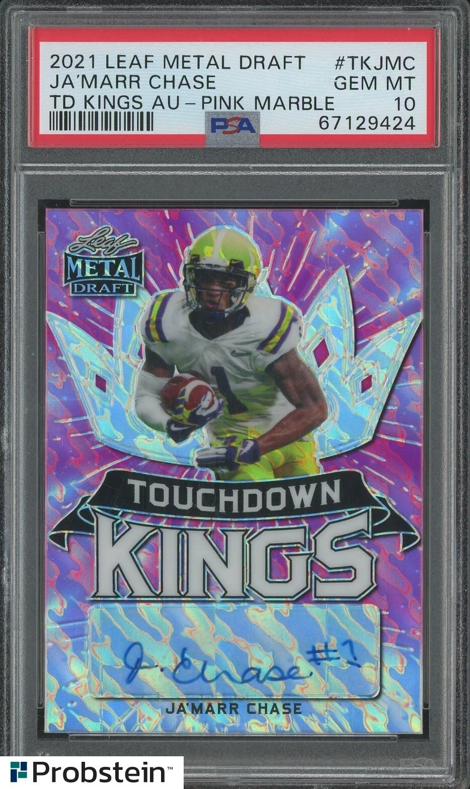 JaMarr Chase Leaf Metal Draft Touchdown Kings Autographs #TKJMC Pink Marble