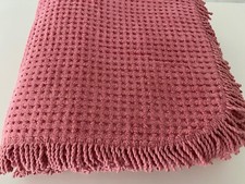 British Throw-over Bedspread Classic Waffle 100%Cotton Pink Yellow Salmon Ecru  