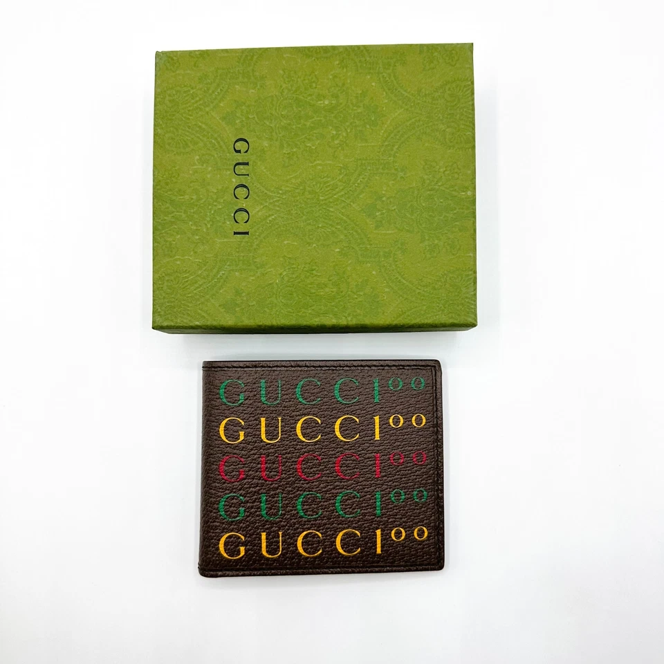 New Gucci 100 Centennial Men's Brown Leather Bifold Wallet 676238 2592