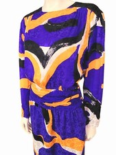 Vintage Pure Silk Flora Kung long sleeve colorful Dress Size 6