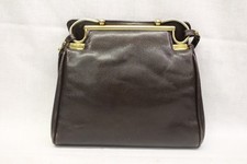 VINTAGE Brown Evening Bag, Gold Tone Frame Top Decor W/Strap, Snap Closure