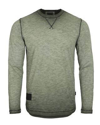 ZIMEGO Men's Long Sleeve Crew Neck Color Dye Washed Vintage Curved Hem T-Shirts