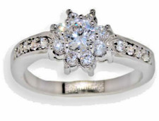 Silver CZ White Gold flower ring band crystal stone high quality fine 7 9 CZ New