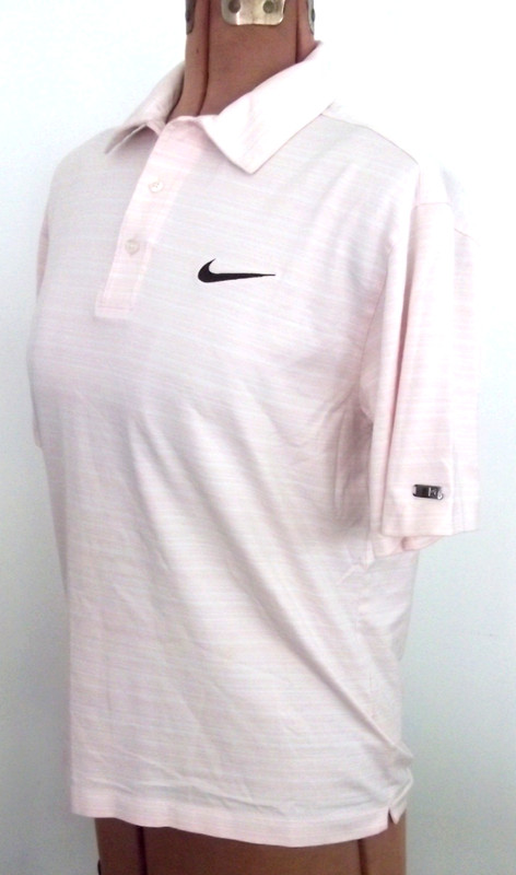 AS IS Pk Strp TIGER WOODS TW Sht Slv NIKE Fit Dry Dbl Logos Col 3 But Shirt/Sz M