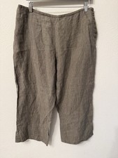 J.Jill 100 Linen size 16 Wide Leg Crop 24" Brown Side Buttons Lagenlook Great