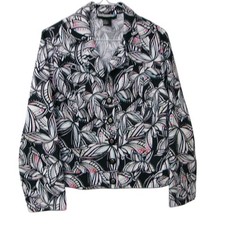 Requirements Cotton Butterfly Floral Print Button Front Jacket Black 14