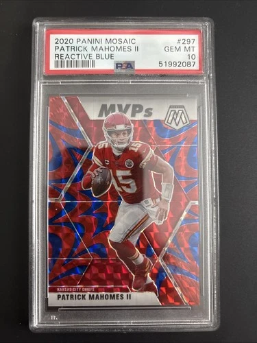 2020 Panini Mosaic Patrick Mahomes Reactive Blue #297 PSA 10 Kansas City Chiefs
