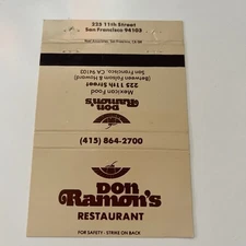 Don Ramon's Restaurant Mexican San Francisco CA Vintage Matchbook Cover SSC4-X1