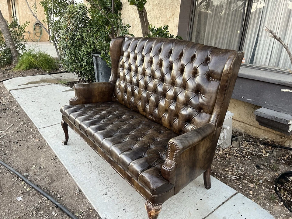 Antique Leather Couch - Image 2 of 4
