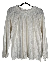 Lace High Neck Long Sleeve Blouse Size L Victorian Renaissance Peasant Feminine