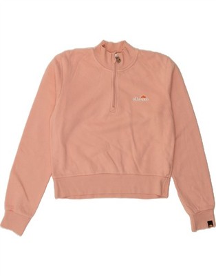 Ellesse Damen Crop Zip Neck Sweatshirt Pullover UK 12 Medium Pink Baumwolle AE12