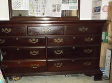 vintage black cherry cresent solid 9 drawer dresser and mirror / night stand