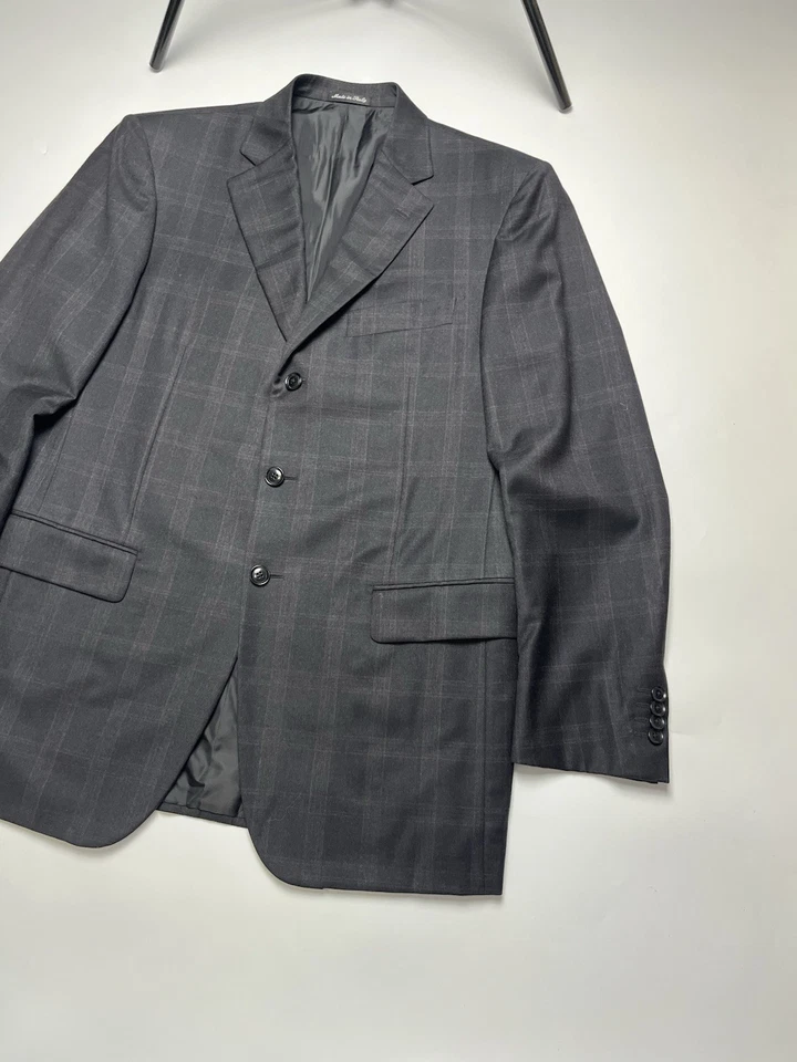 Men’s Plaid Wool Suit Pal Zileri Grey Size 52R - Image 3 of 4