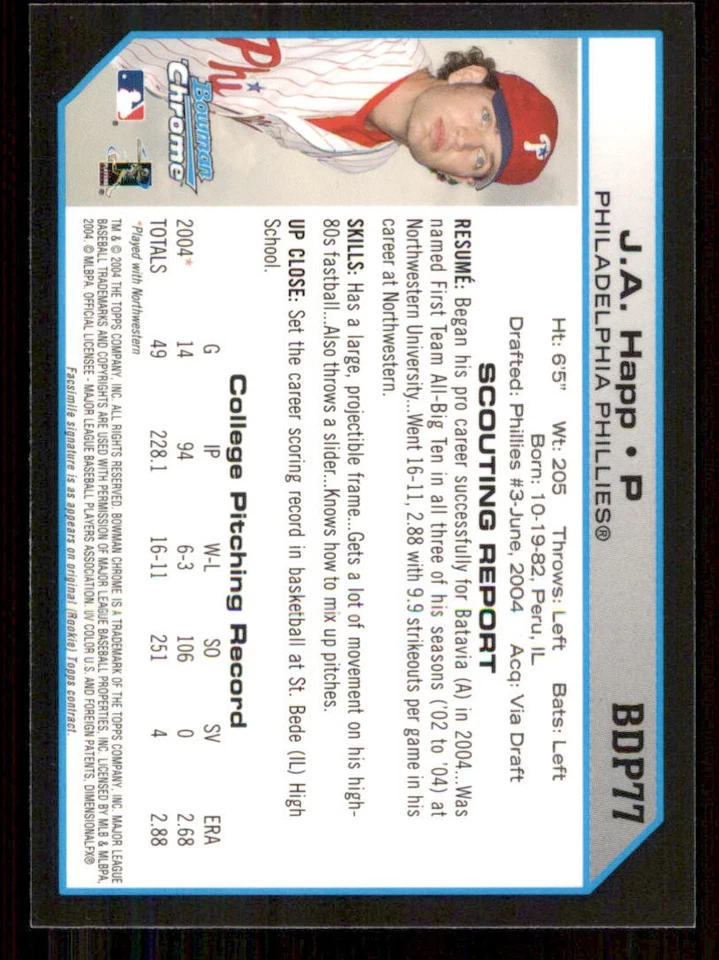 2004 Bowman Chrome Draft #BDP77 J.A. Happ RC - Image 2 of 2