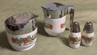 vintage “GEMCO” MILK GLASS TABLE SET w/SUGAR BOWL-CREAMER-SALT & PEPPER SHAKER