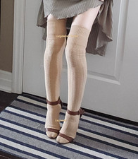 Cable Knit Over The Knee Socks Beige Pink Red White Bow Thigh High Boot OTK