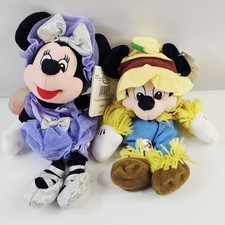 Disney Store Scarecrow Mickey Mouse  Sugar Plum Minnie Bean Bag Plush 8" New