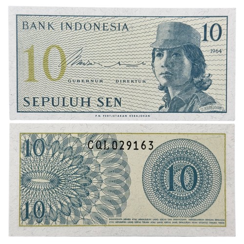 Indonesia 10 Sen Banknote, 1964, P-92, Uncirculated X 1 PC 🇮🇩