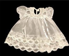Vintage Sheer Baby Dress 0-6 Months Ivory Lace Ribbons Christening Gown Heirloom
