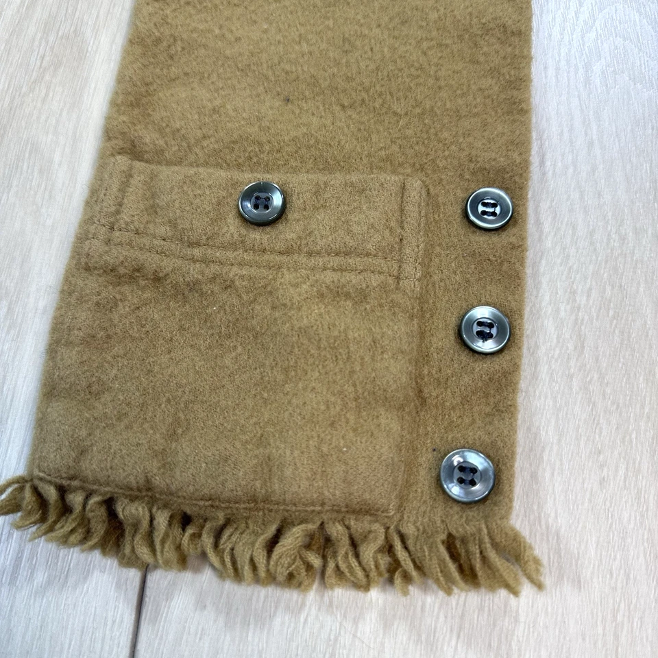 VTG Scardigan by Cisco All Wool Button Scarf Tan Brown Fringe Unisex USA Made - Image 2 of 4