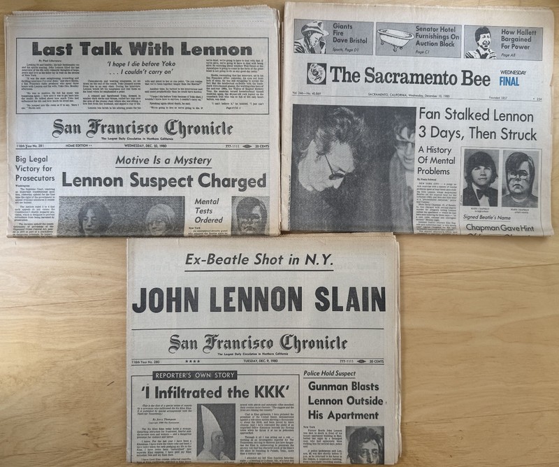 SAN FRANCISCO CHRONICLE December 9 & 10, 1980 SACRAMENTO BEE John Lennon Murder
