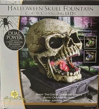 Newport Coast Halloween Skull Color Changing LED Water Fountain New Open Box