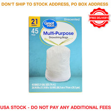 Drawstring Garbage Bags 21Gallon Trash Can Liners White Unscented Waste Clean 45