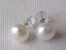 9.5MM AAA GENUINE WHITE PEARL STUD EARRINGS SOLID 14K WHITE GOLD 2