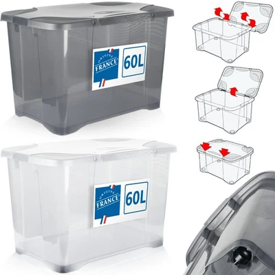 Aufbewahrungsbox 60L Ordnungsbox XL Rollen Deckel rollbar Box groß Kunststoff - Bild 1 von 4