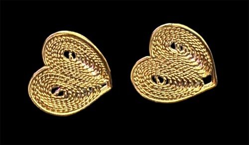 Gold Tone Quilled Heart Shape Stud Earrings