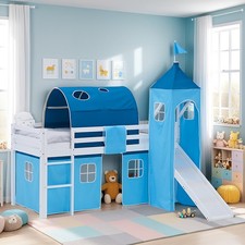 Hochbett 90x200 Kinderbett mit Rutsche Turm Tunnel Blau Stockbett Homestyle4u